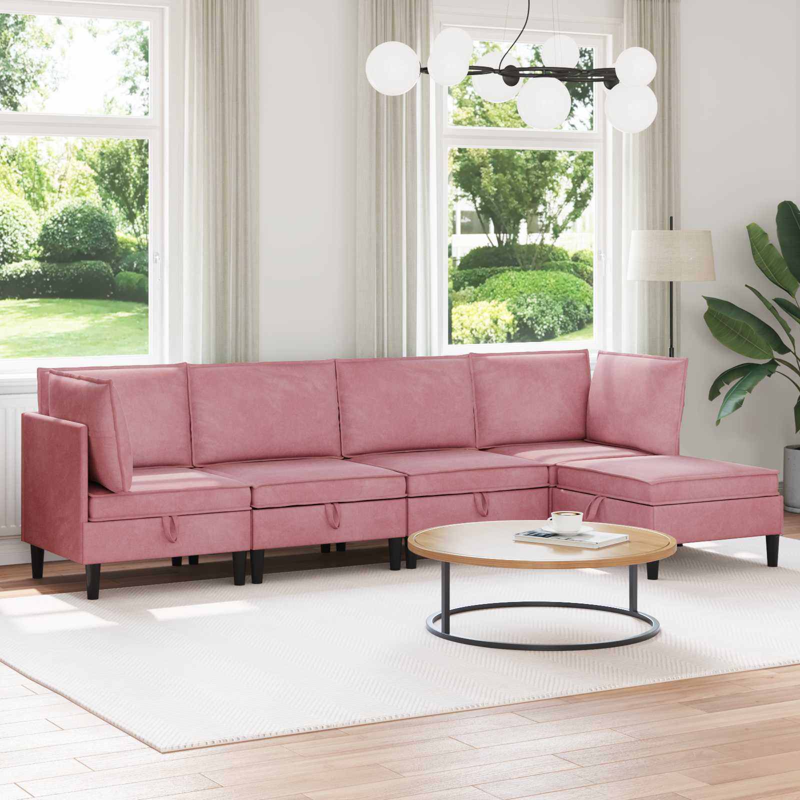 Wohnzimmergarnitur mit Kissen mit Speicher 5 pcs Rosa Samt
