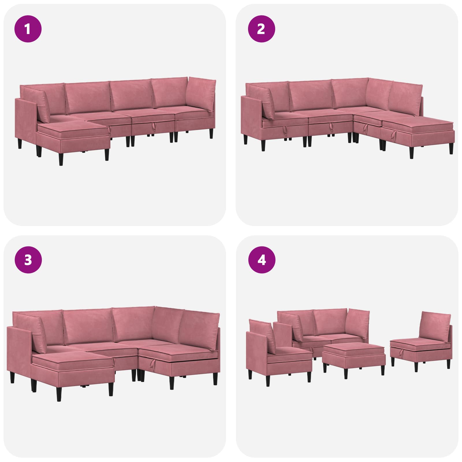 Wohnzimmergarnitur mit Kissen mit Speicher 5 pcs Rosa Samt