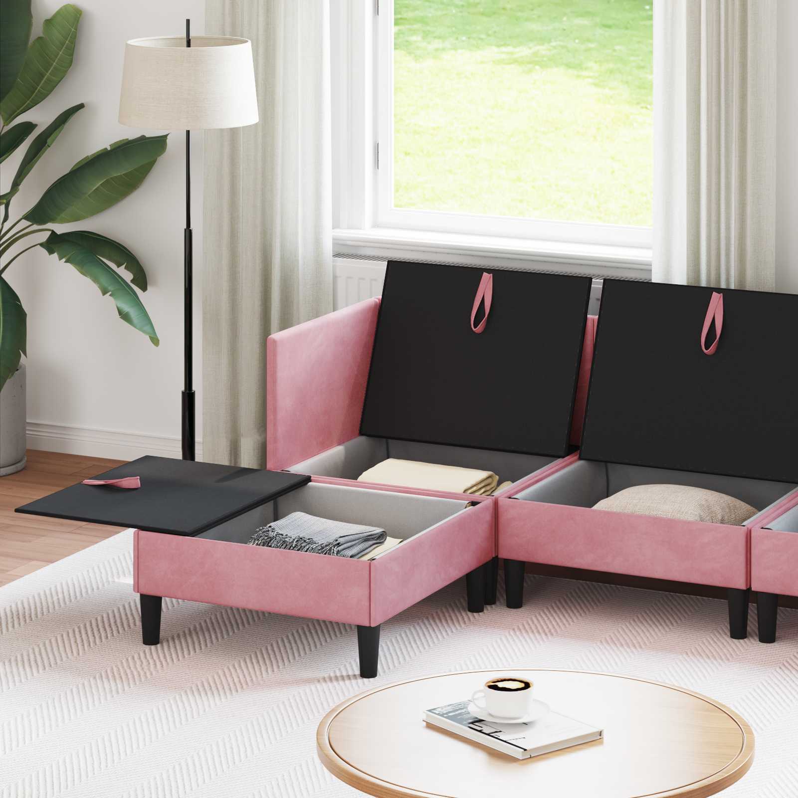 Wohnzimmergarnitur mit Kissen mit Speicher 6 pcs Rosa Samt