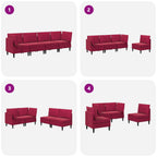 Wohnzimmergarnitur mit Kissen mit Speicher 4 pcs Weinrot Samt