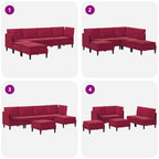 Wohnzimmergarnitur mit Kissen mit Speicher 6 pcs Weinrot Samt