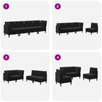 Wohnzimmergarnitur mit Kissen mit Speicher 4 pcs Schwarz Samt