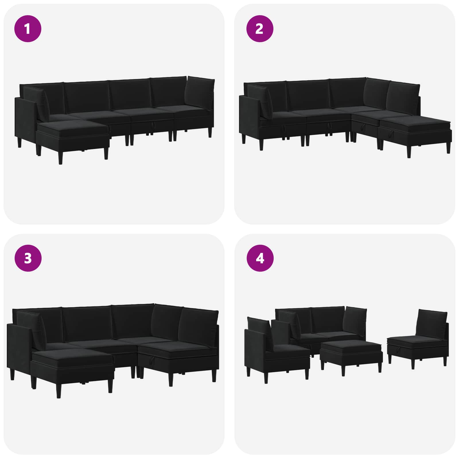 Wohnzimmergarnitur mit Kissen mit Speicher 5 pcs Schwarz Samt