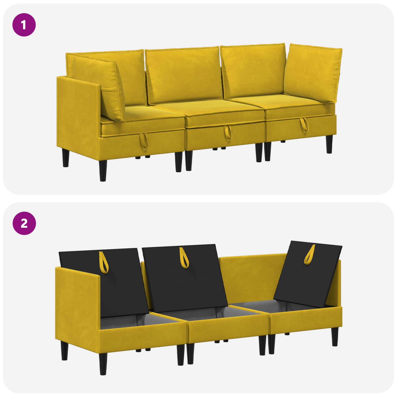 Wohnzimmergarnitur mit Kissen mit Speicher 3 pcs Gelb Samt
