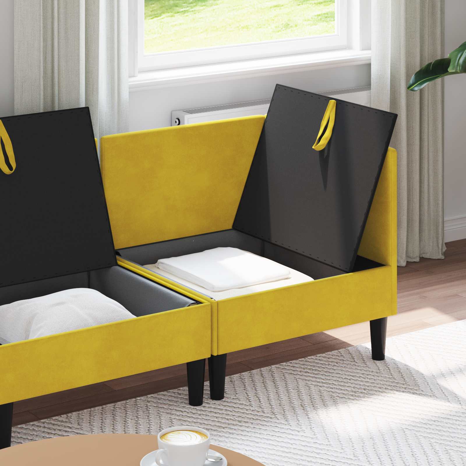 Wohnzimmergarnitur mit Kissen mit Speicher 4 pcs Gelb Samt