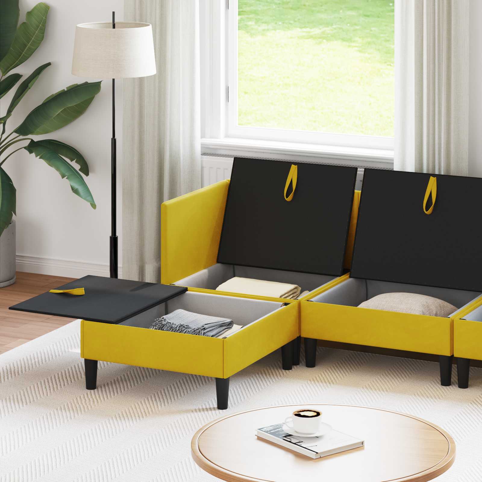 Wohnzimmergarnitur mit Kissen mit Speicher 6 pcs Gelb Samt