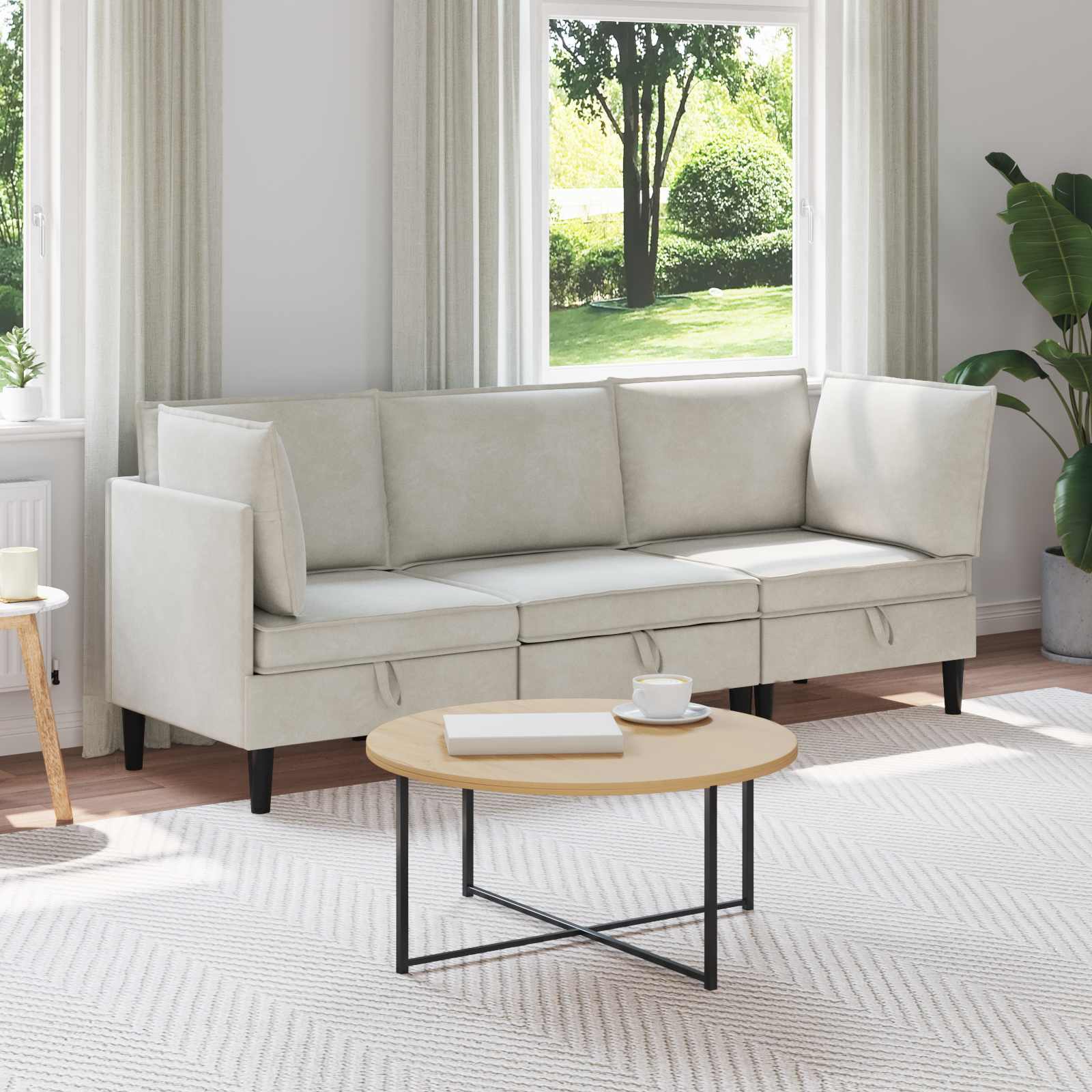 Wohnzimmergarnitur mit Kissen mit Speicher 3 pcs Creme Samt