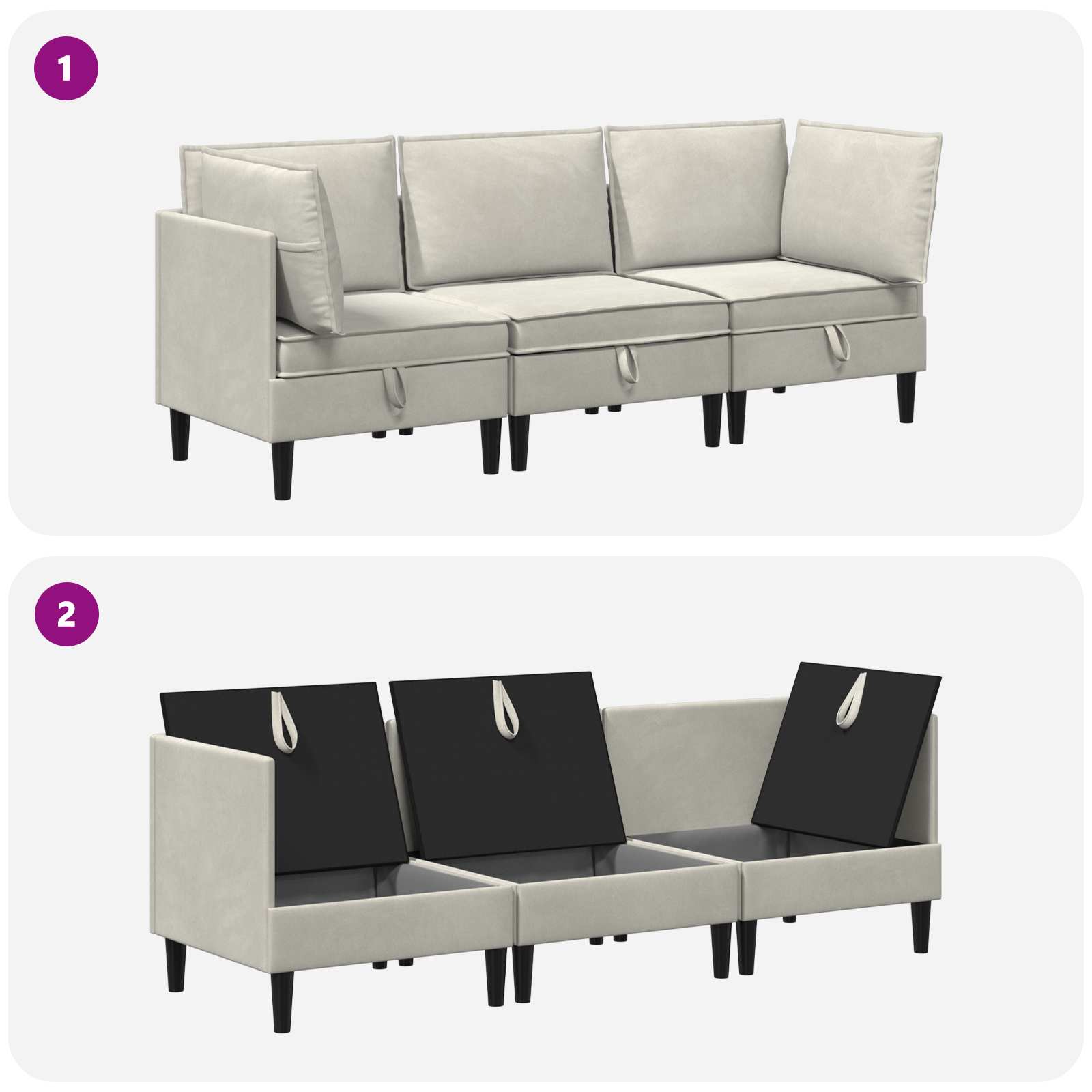 Wohnzimmergarnitur mit Kissen mit Speicher 3 pcs Creme Samt