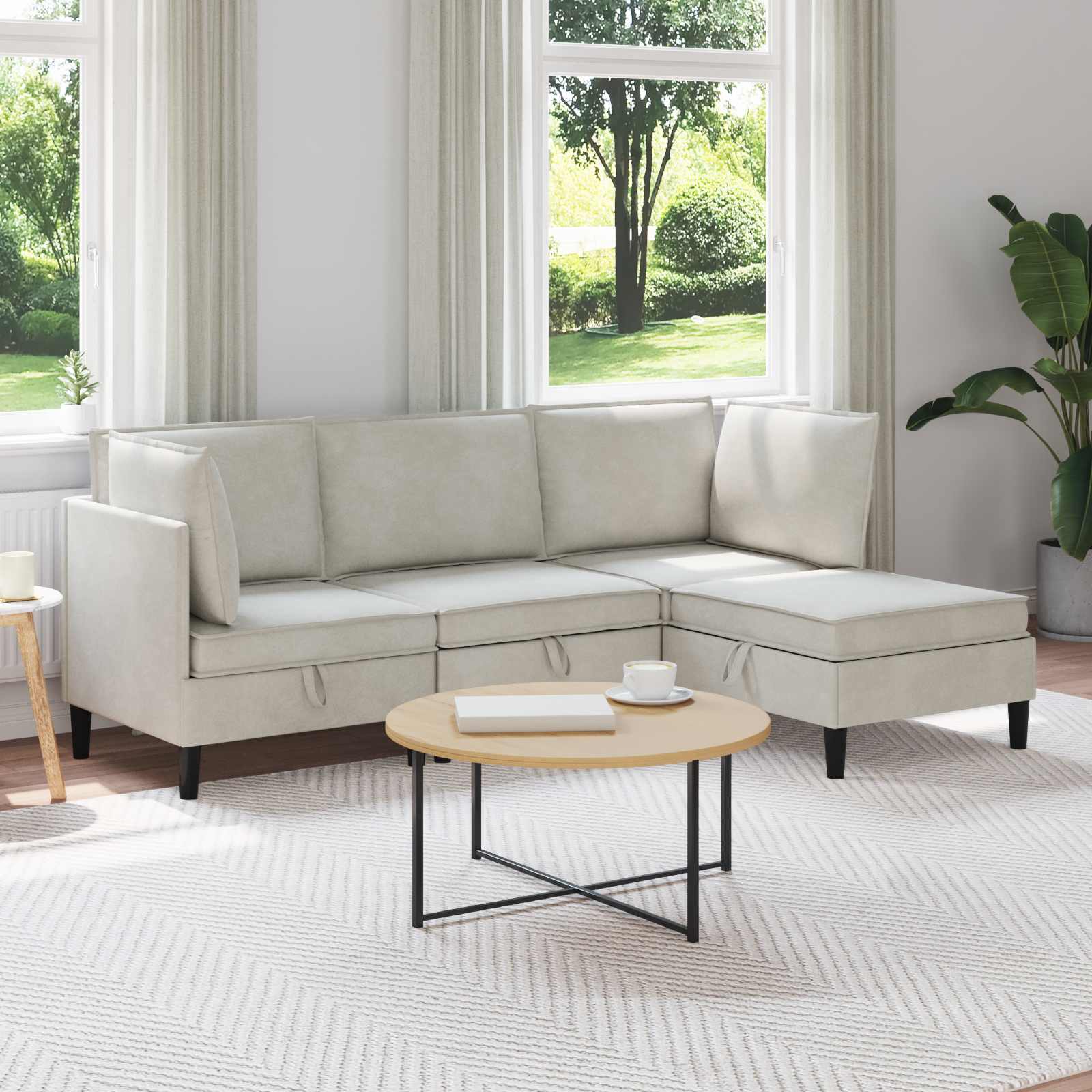 Wohnzimmergarnitur mit Kissen mit Speicher 4 pcs Creme Samt