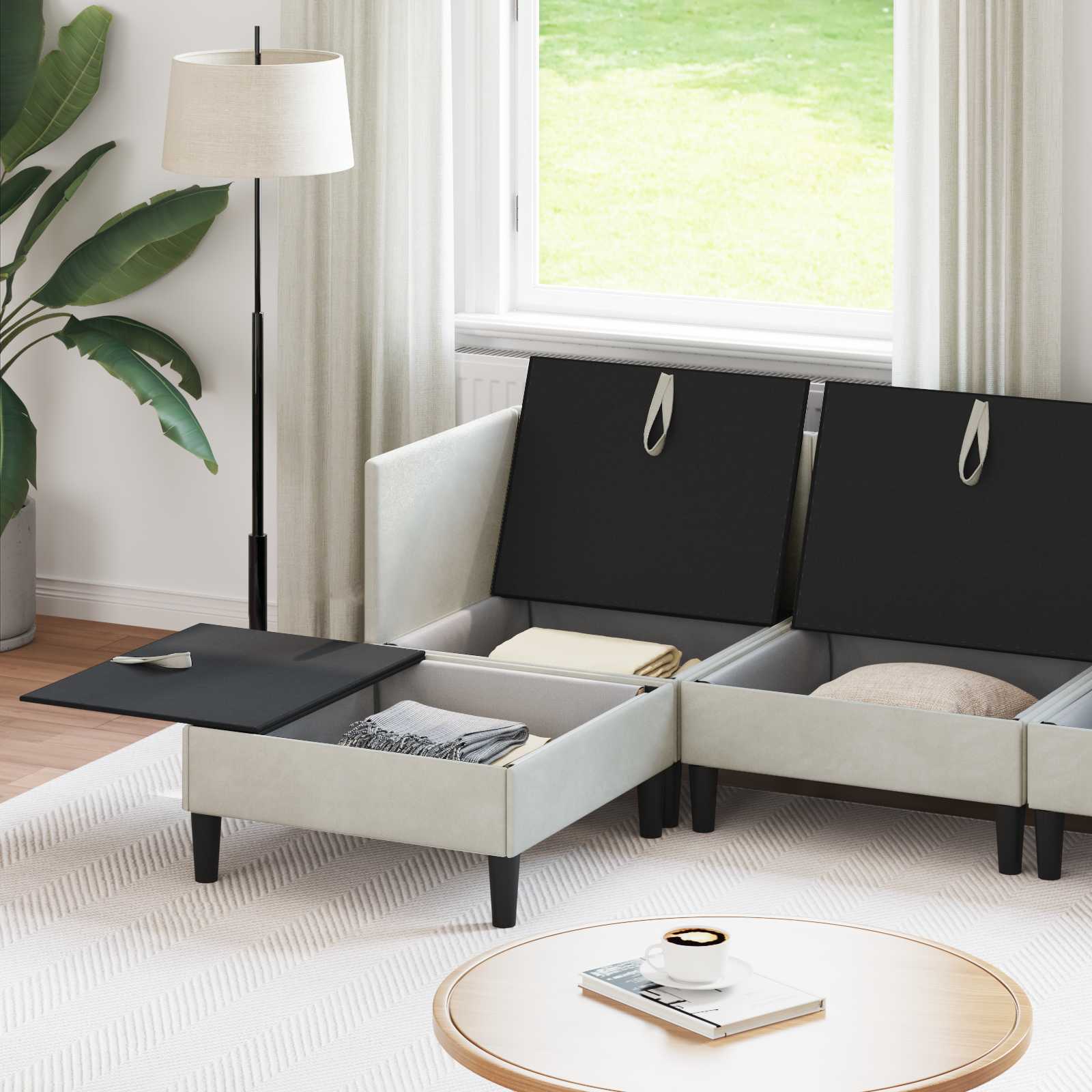 Wohnzimmergarnitur mit Kissen mit Speicher 6 pcs Creme Samt