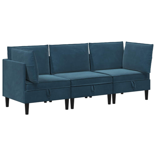 Wohnzimmergarnitur mit Kissen mit Speicher 3 pcs Blau Samt