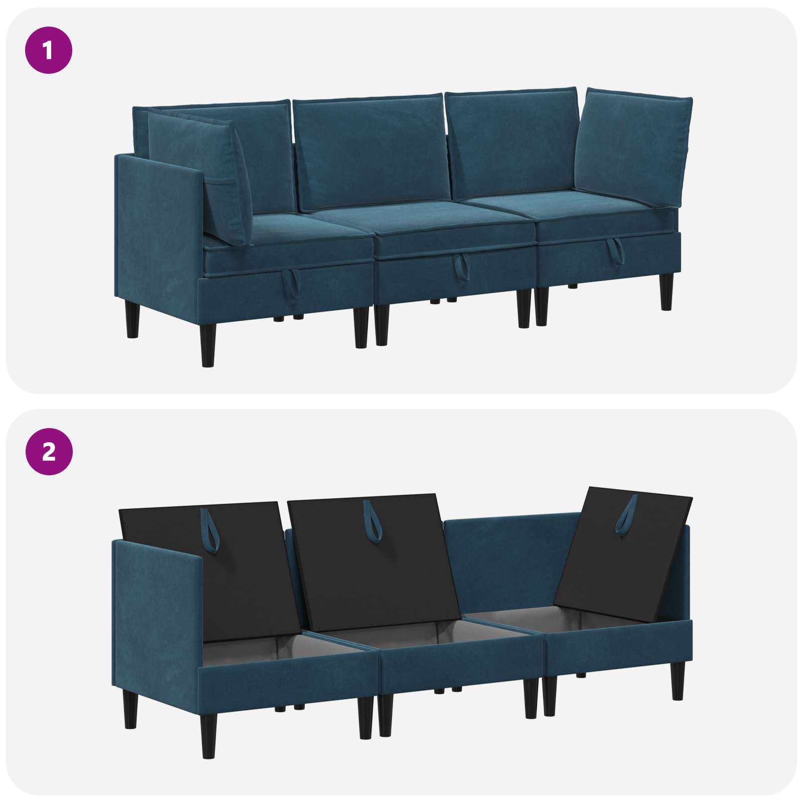 Wohnzimmergarnitur mit Kissen mit Speicher 3 pcs Blau Samt