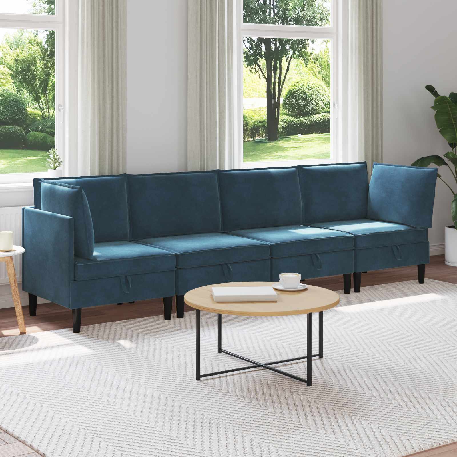 Wohnzimmergarnitur mit Kissen mit Speicher 4 pcs Blau Samt