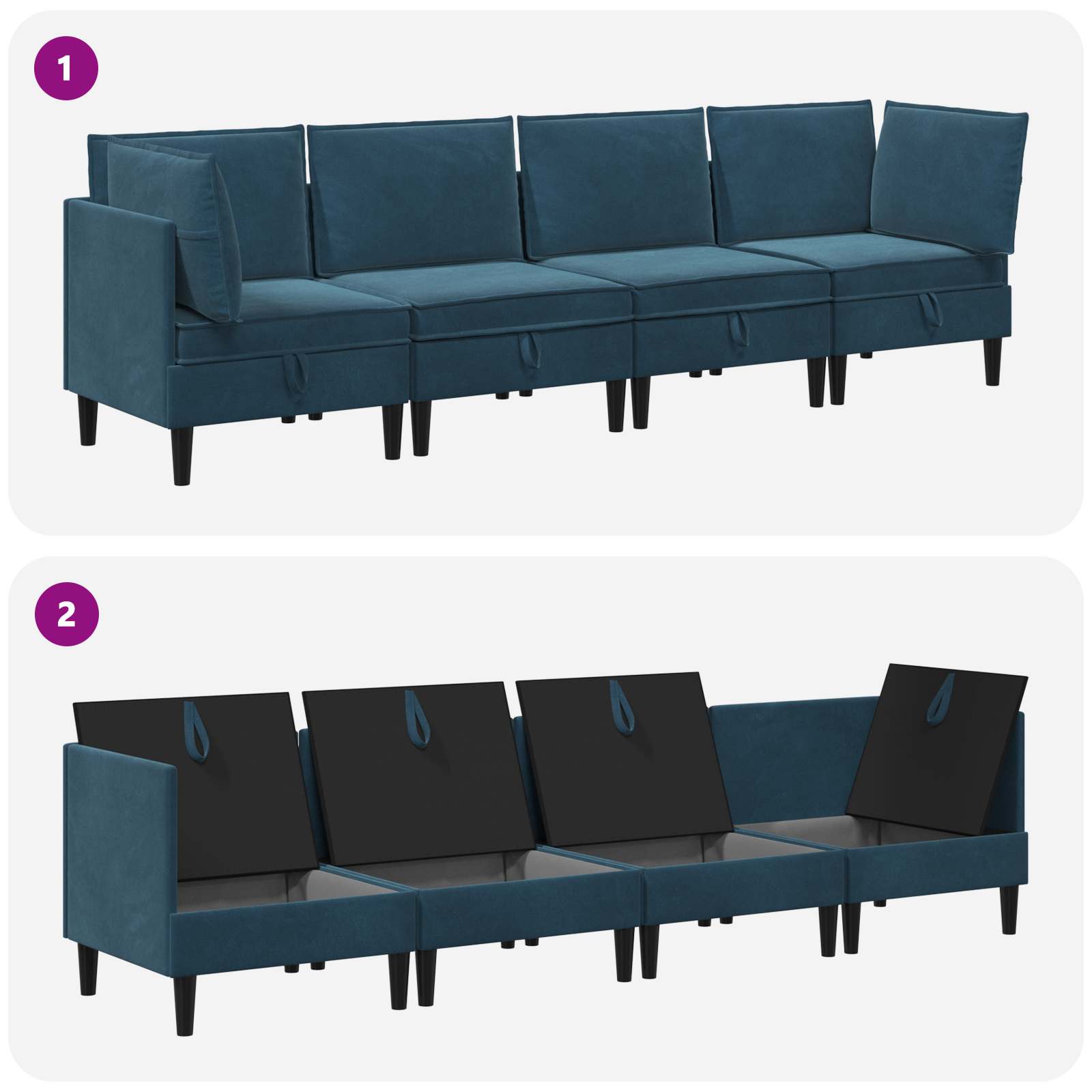 Wohnzimmergarnitur mit Kissen mit Speicher 4 pcs Blau Samt
