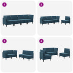 Wohnzimmergarnitur mit Kissen mit Speicher 4 pcs Blau Samt