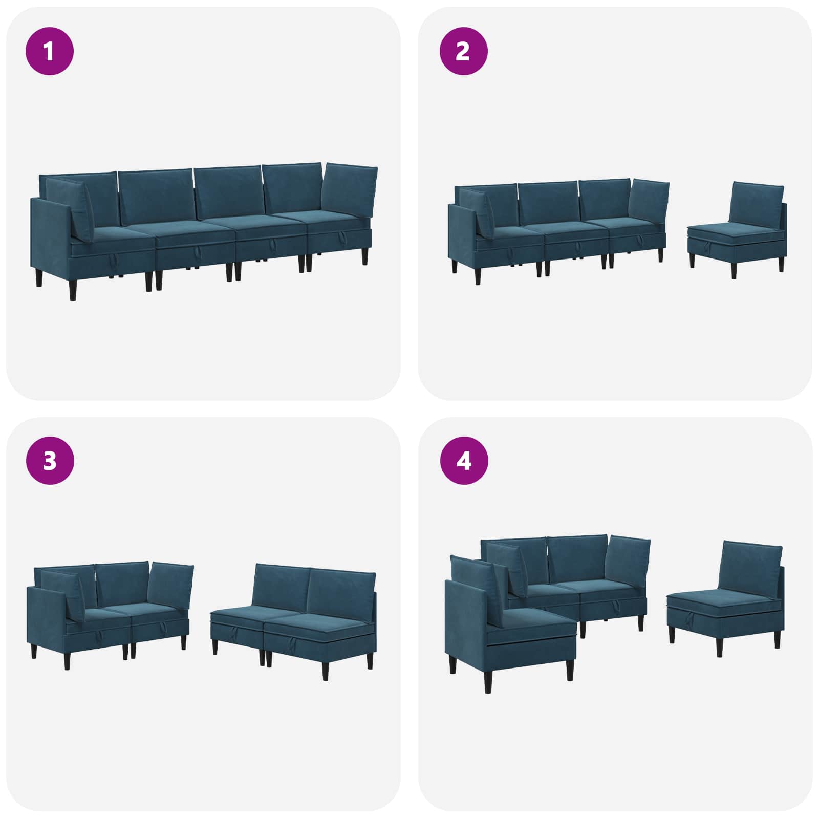 Wohnzimmergarnitur mit Kissen mit Speicher 4 pcs Blau Samt