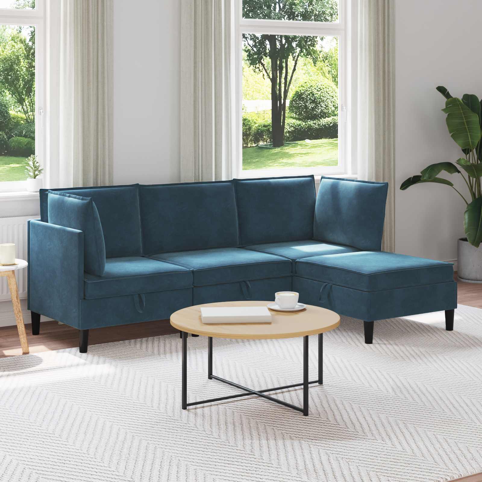 Wohnzimmergarnitur mit Kissen mit Speicher 4 pcs Blau Samt