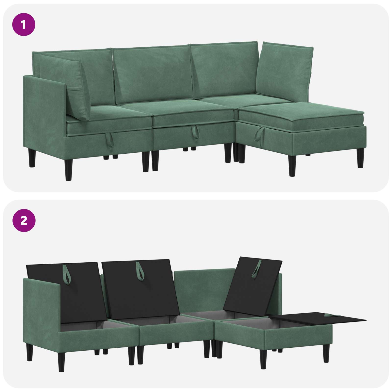 Wohnzimmergarnitur mit Kissen mit Speicher 4 pcs Meergrün Samt