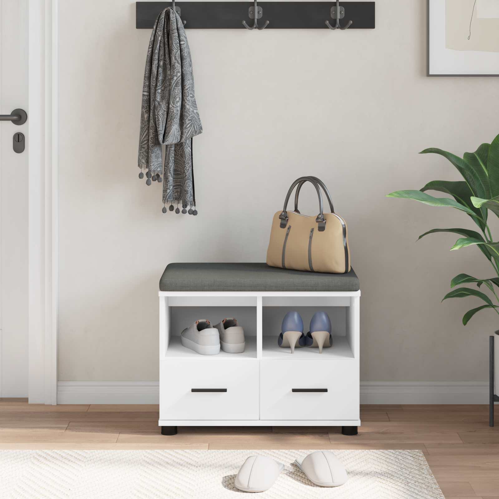 Flurbank Weiß 60 x 38 x 46 cm Holzwerkstoff und Stoff