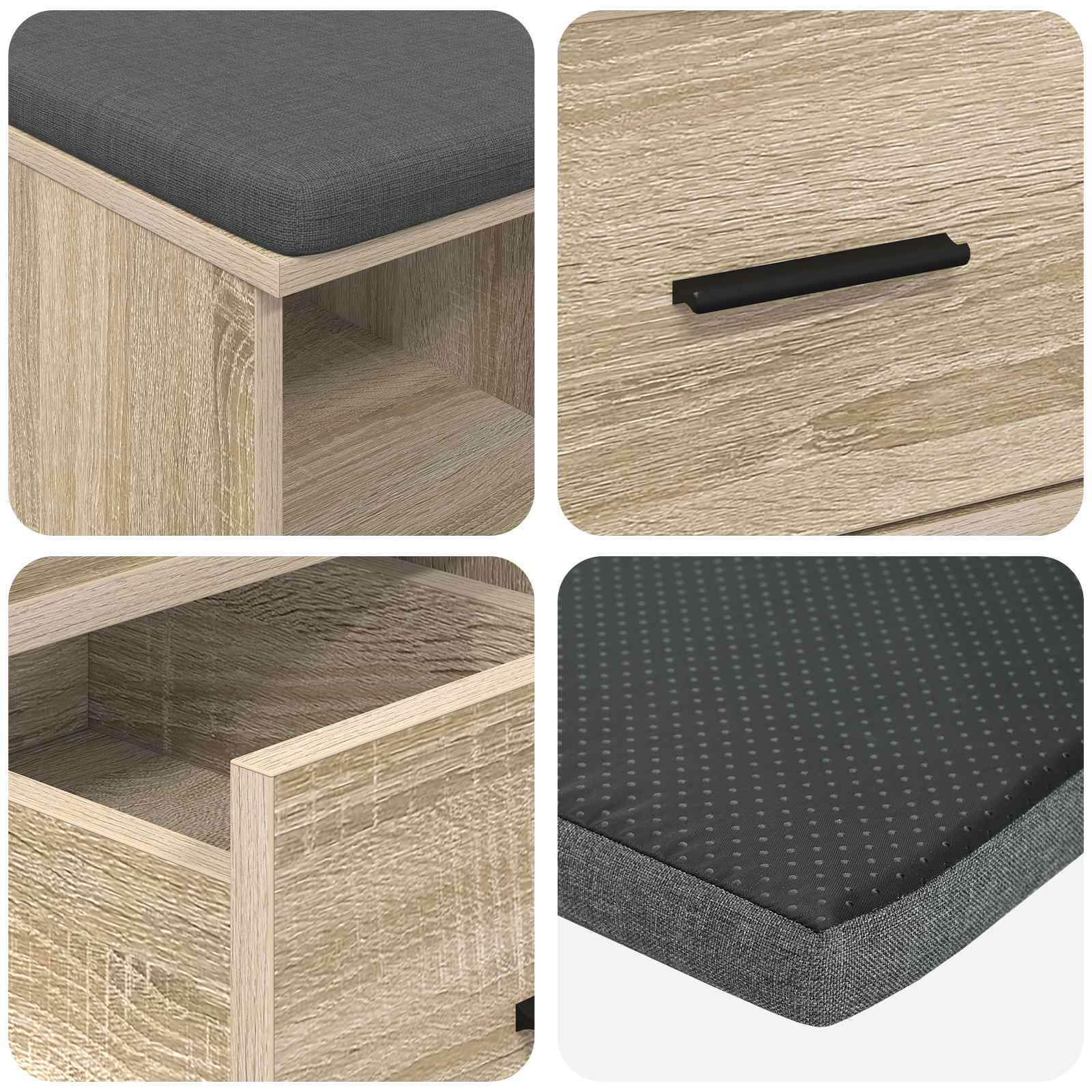 Flurbank mit Kissen mit Schubladen Sonoma-Eiche 60 x 38 x 46 cm