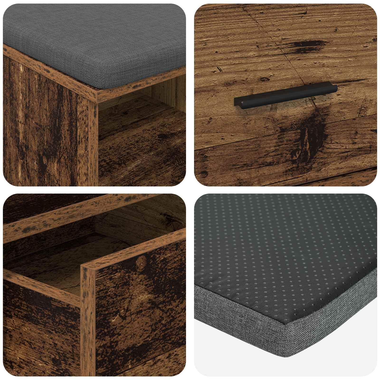 Flurbank mit Kissen mit Schubladen Altholz 80 x 38 x 46 cm