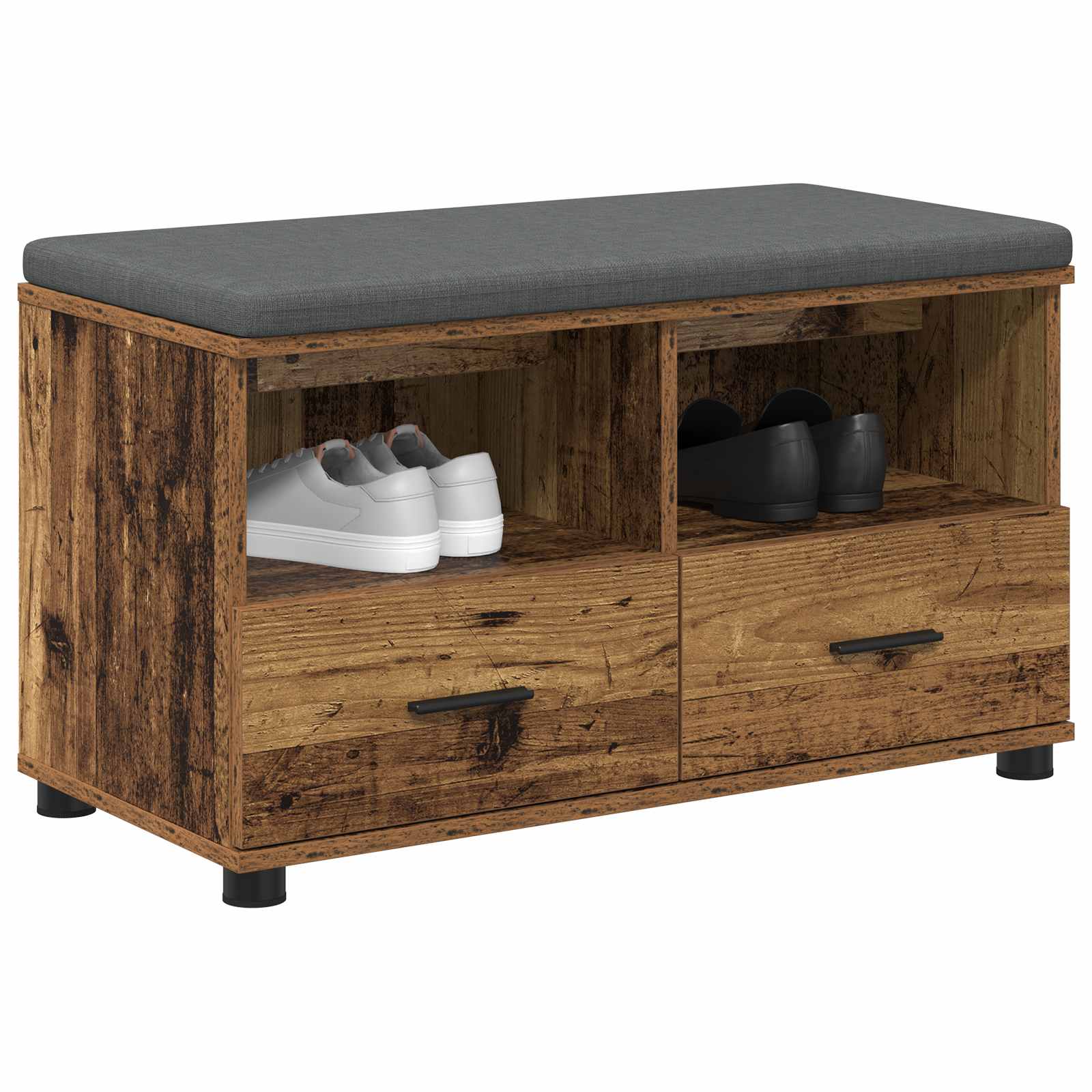 Flurbank mit Kissen mit Schubladen Altholz 80 x 38 x 46 cm