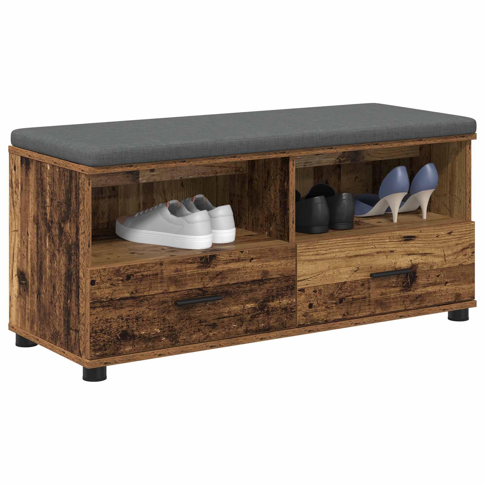 Flurbank mit Kissen mit Schubladen Altholz 100 x 38 x 46 cm