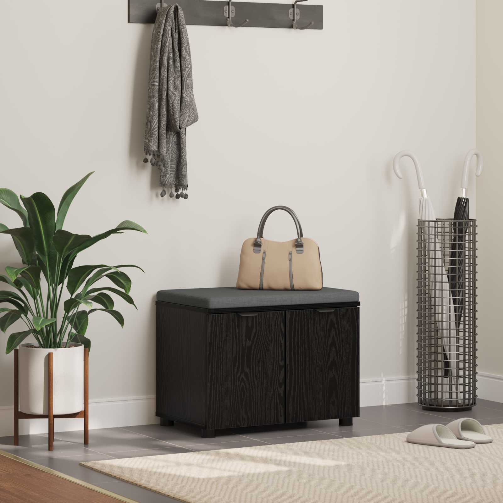 Flurbank mit Kissen mit Regal Schwarze Eiche 60 x 38 x 46 cm