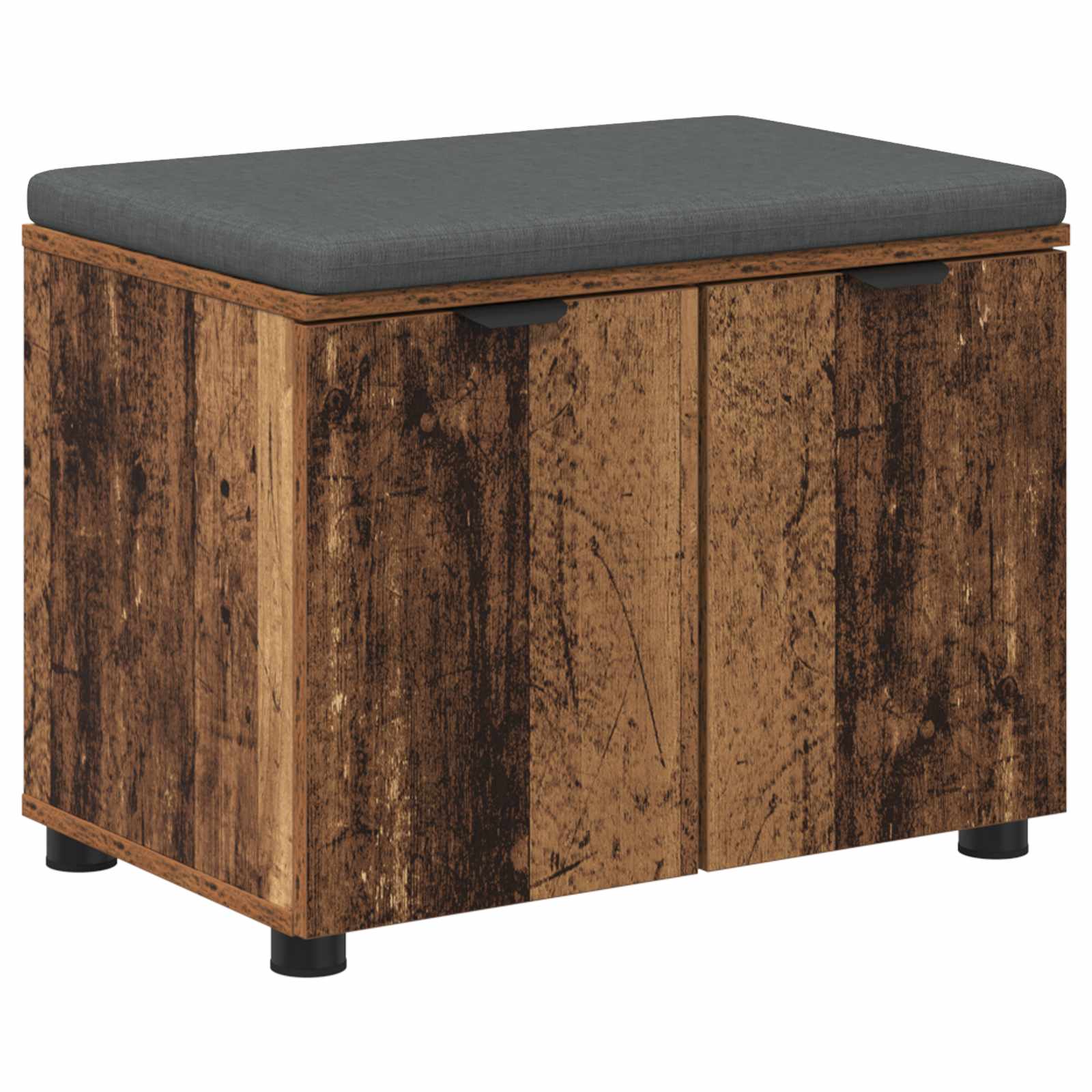 Flurbank mit Kissen mit Regal mit Tür Altholz 60 x 38 x 46 cm