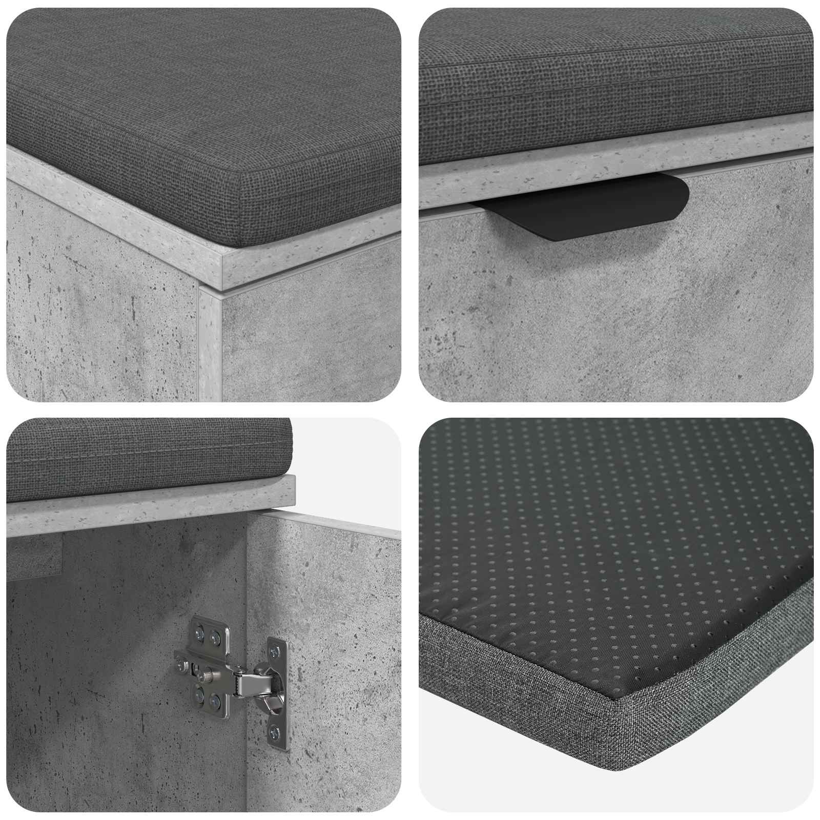Flurbank mit Kissen mit Regal mit Tür Betongrau 80 x 38 x 46 cm