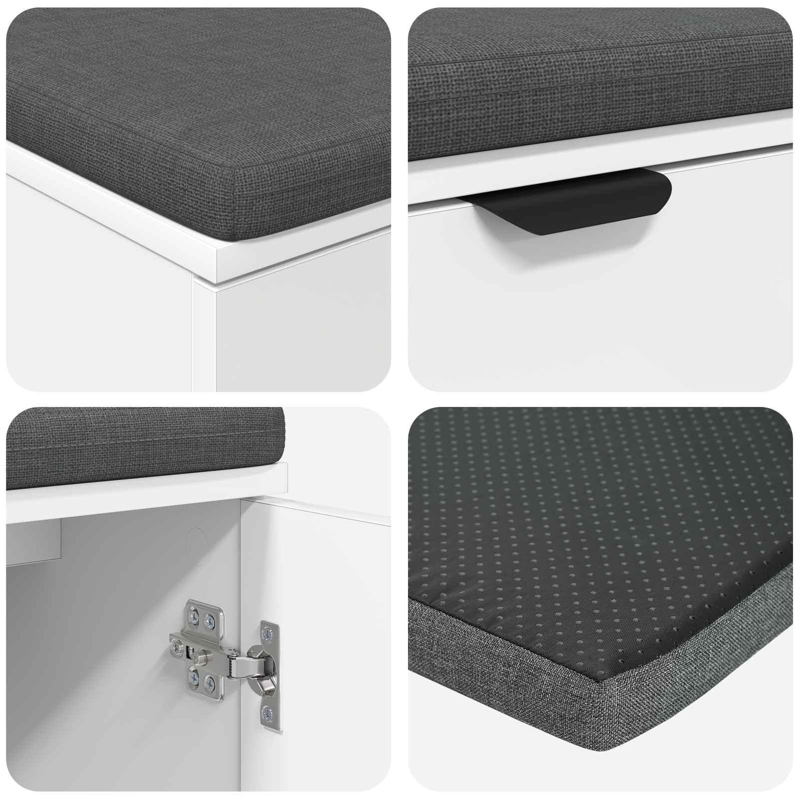 Flurbank mit Kissen mit Regal mit Tür Weiß 100 x 38 x 46 cm