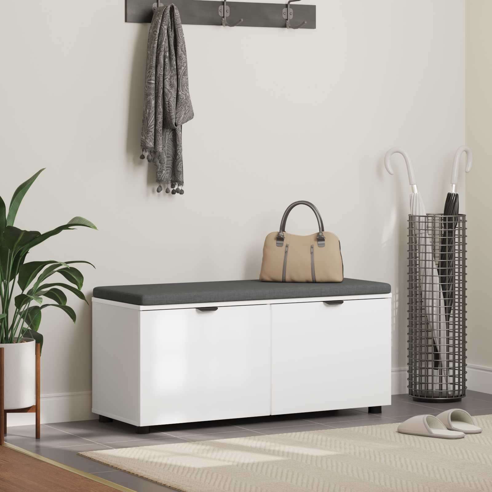 Flurbank mit Kissen mit Regal mit Tür Weiß 100 x 38 x 46 cm