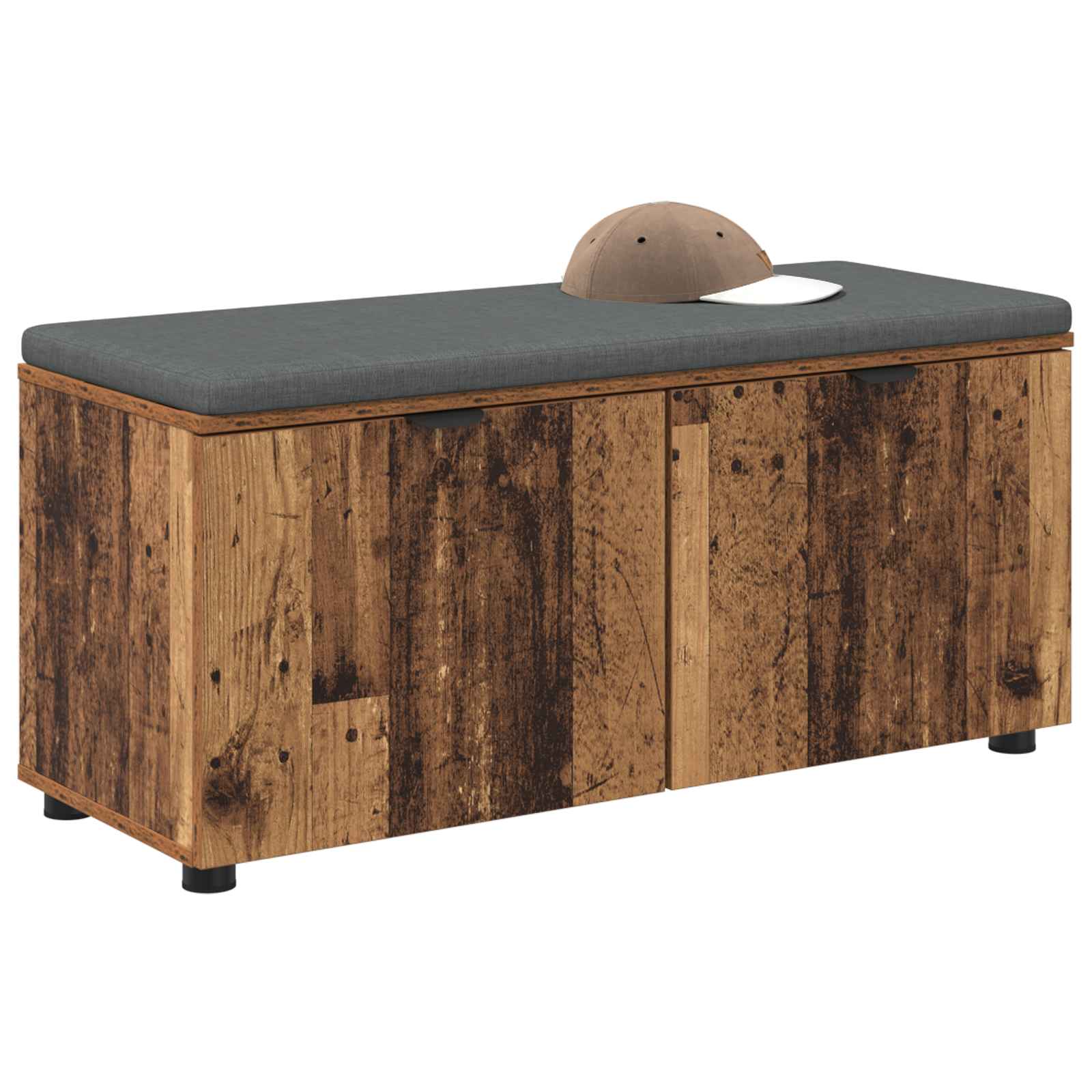 Flurbank mit Kissen mit Regal mit Tür Altholz 100 x 38 x 46 cm