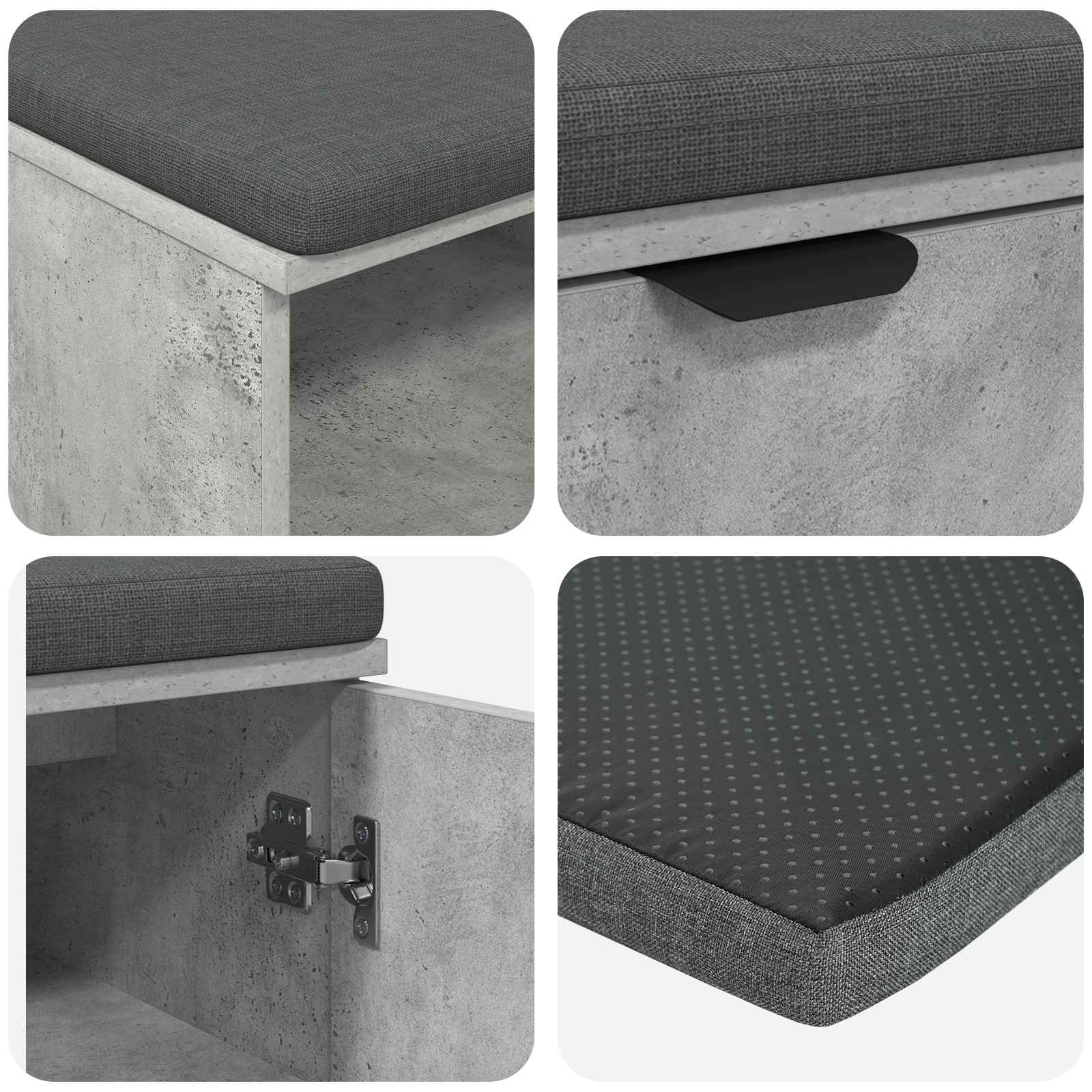 Flurbank mit Kissen mit Regal mit Tür Betongrau 80 x 38 x 46 cm