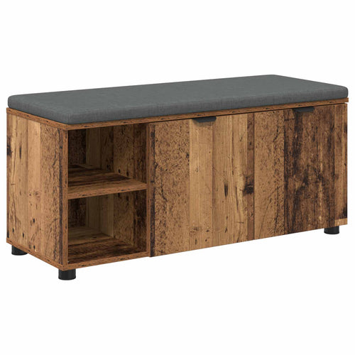 Flurbank mit Kissen mit Regal mit Tür Altholz 100 x 38 x 46 cm