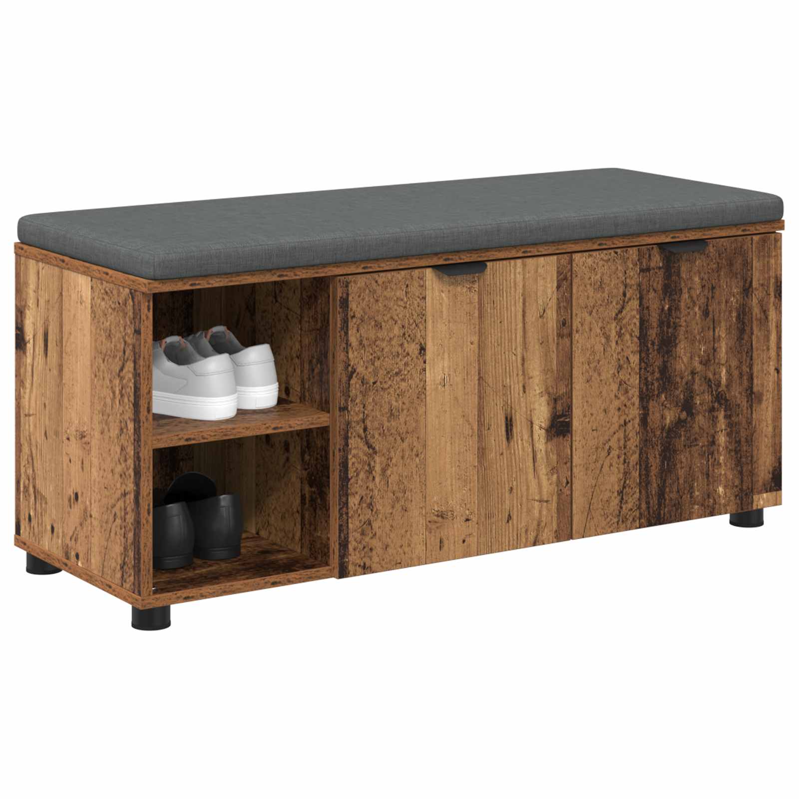 Flurbank mit Kissen mit Regal mit Tür Altholz 100 x 38 x 46 cm