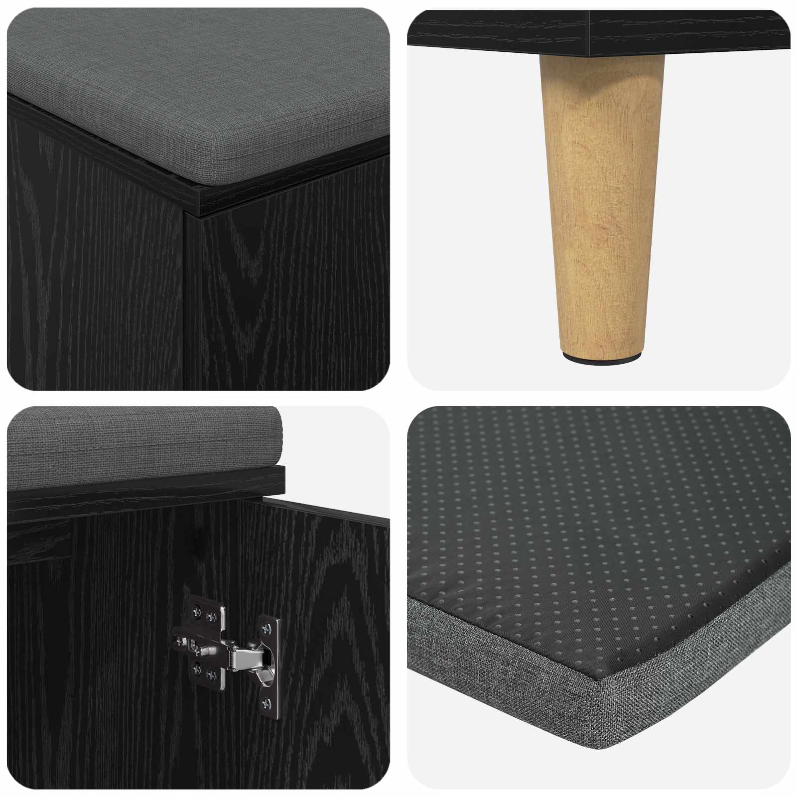 Flurbank mit Kissen mit Speicher Schwarze Eiche 60 x 38 x 46 cm