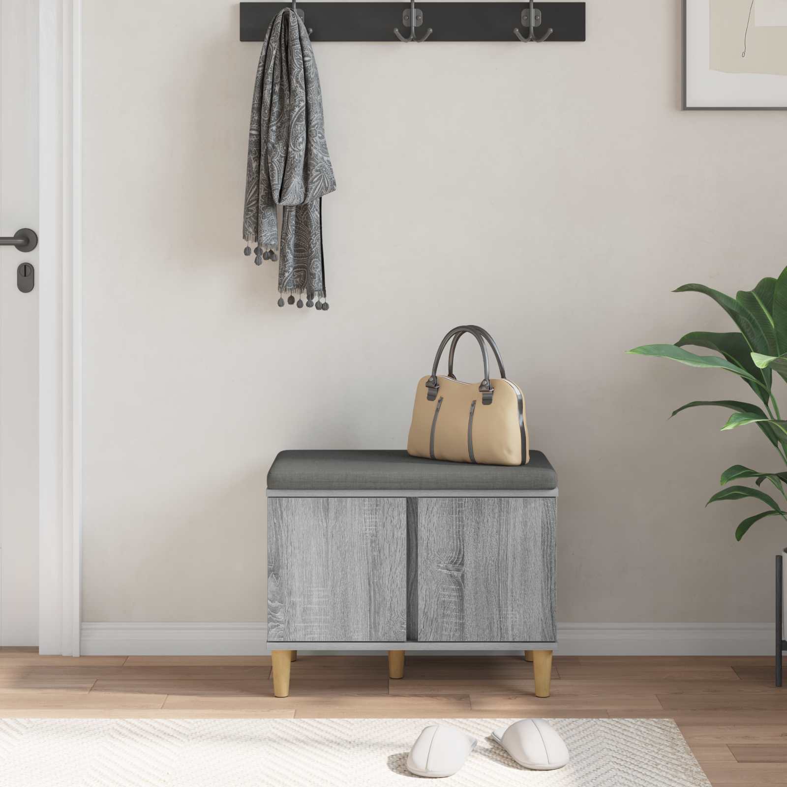Flurbank mit Kissen mit Speicher Graues Sonoma 60 x 38 x 46 cm