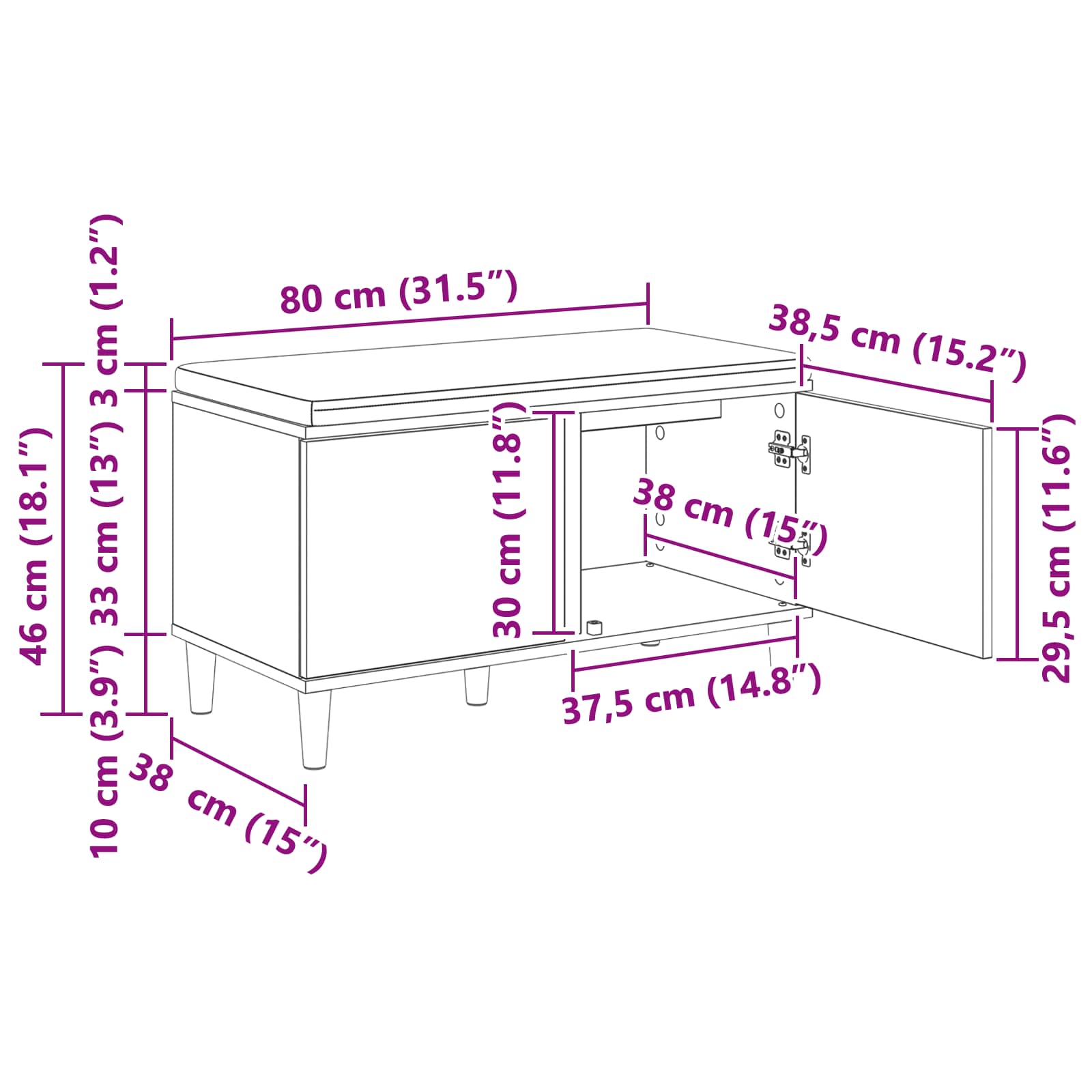 Flurbank mit Kissen mit Speicher Altholz 80 x 38 x 46 cm