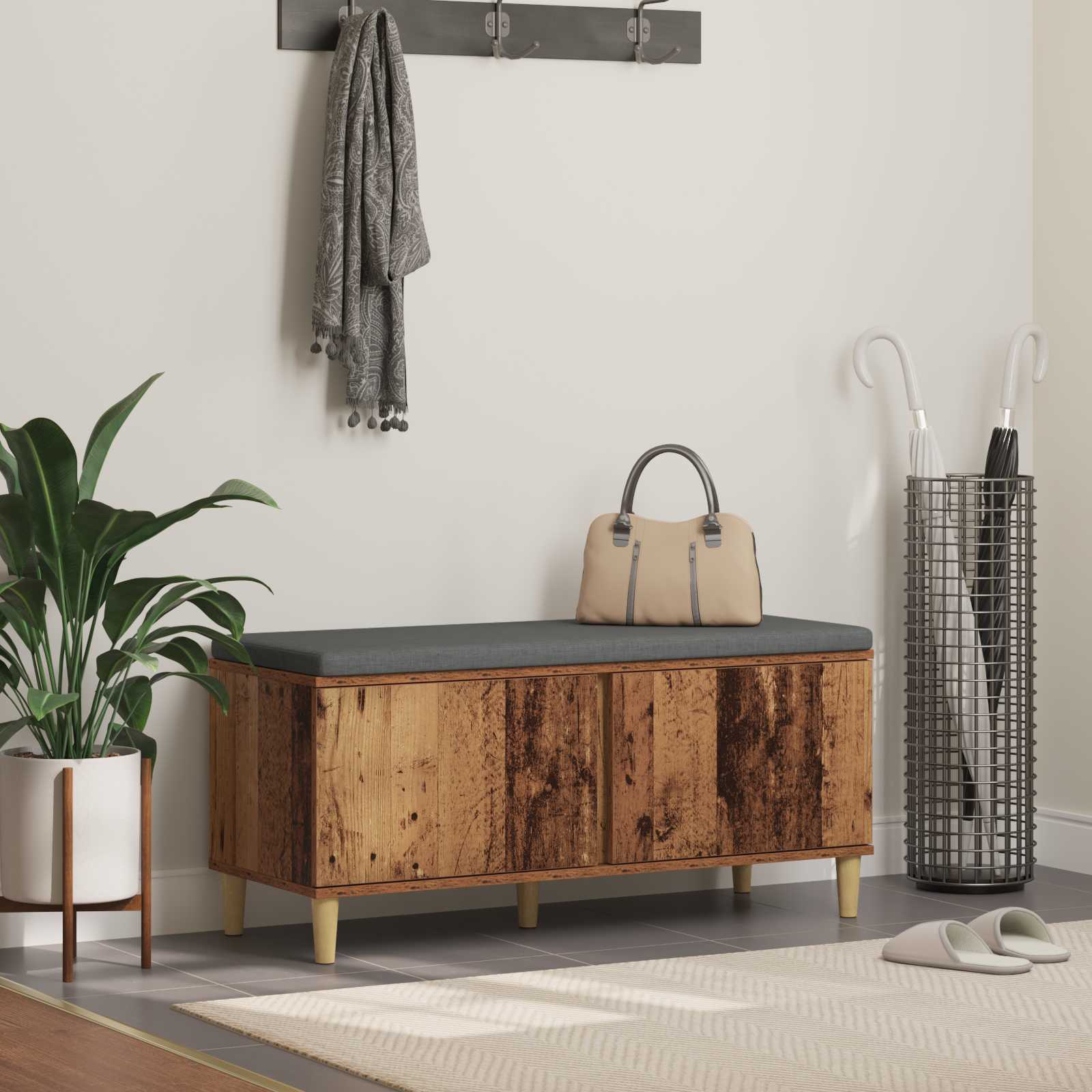 Flurbank mit Kissen mit Speicher Altholz 100 x 38 x 46 cm