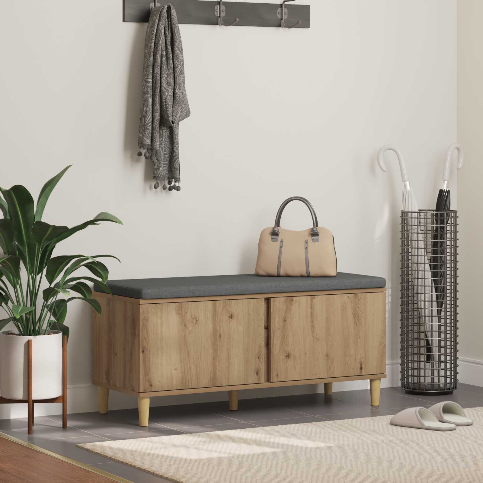 Flurbank mit Kissen mit Speicher Artisan-Eiche 100 x 38 x 46 cm