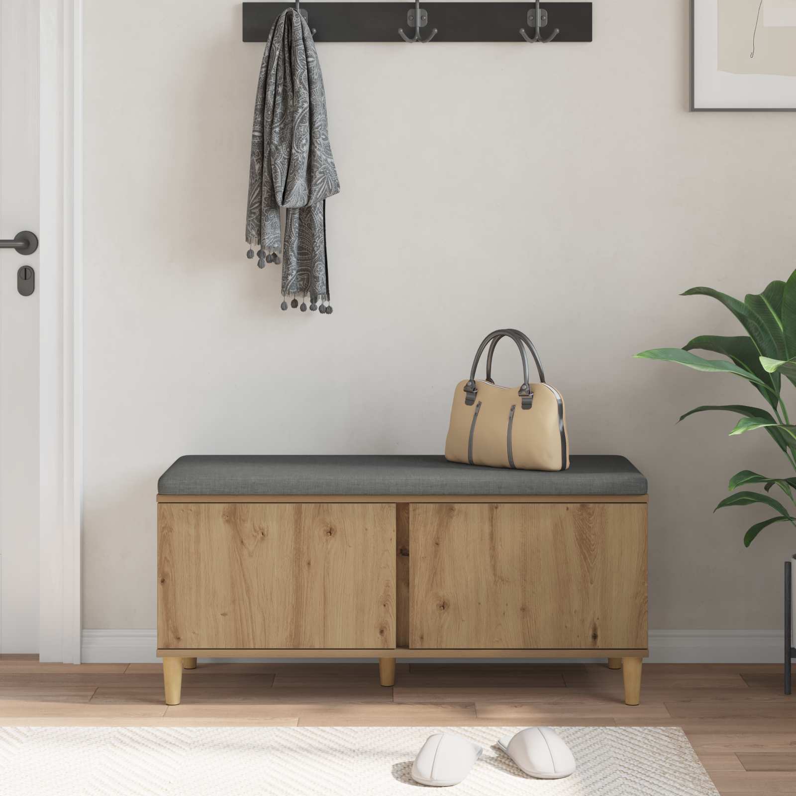 Flurbank mit Kissen mit Speicher Artisan-Eiche 100 x 38 x 46 cm