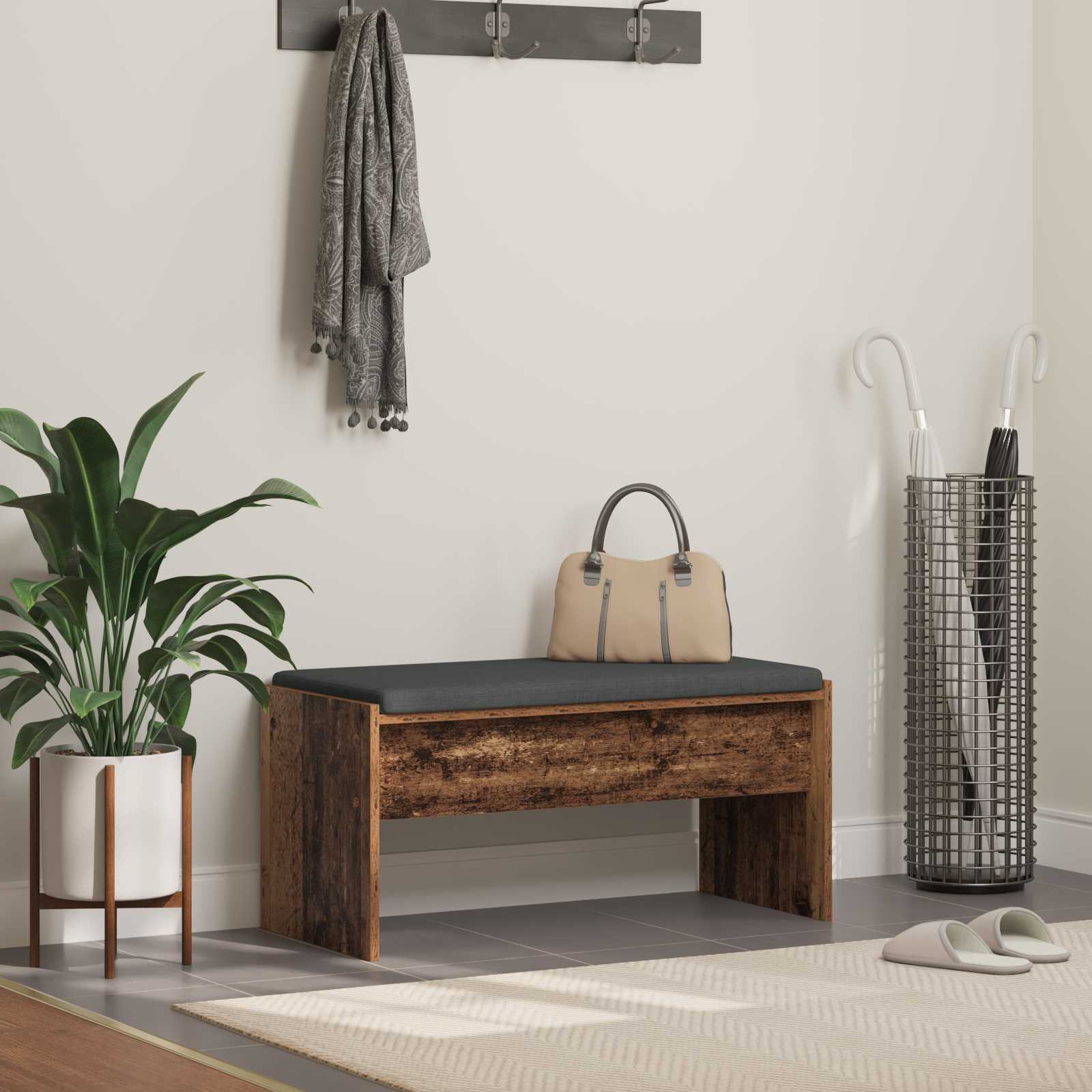 Flurbank mit Kissen Altholz 83 x 38 x 40 cm