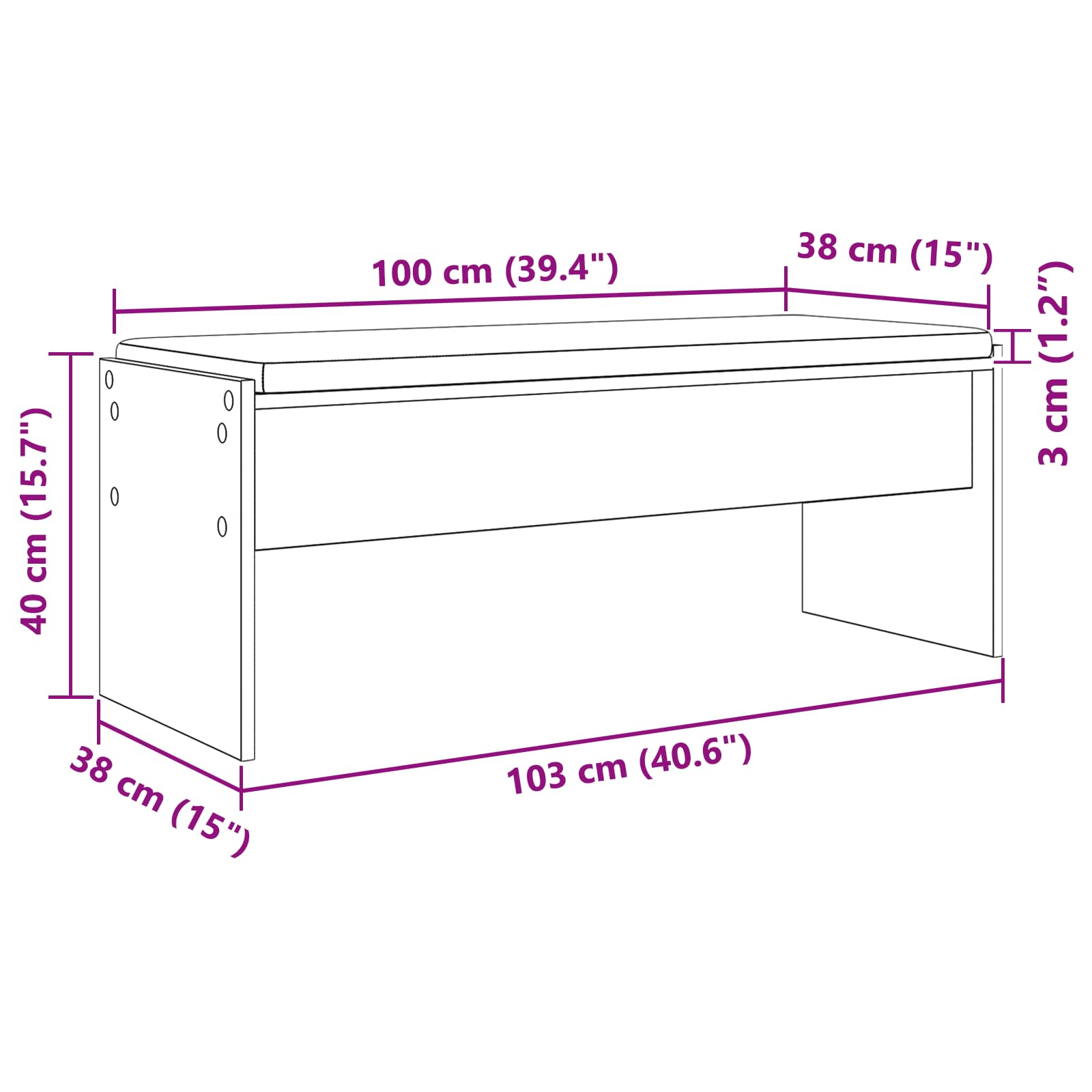 Flurbank mit Kissen Sonoma-Eiche 103 x 38 x 40 cm
