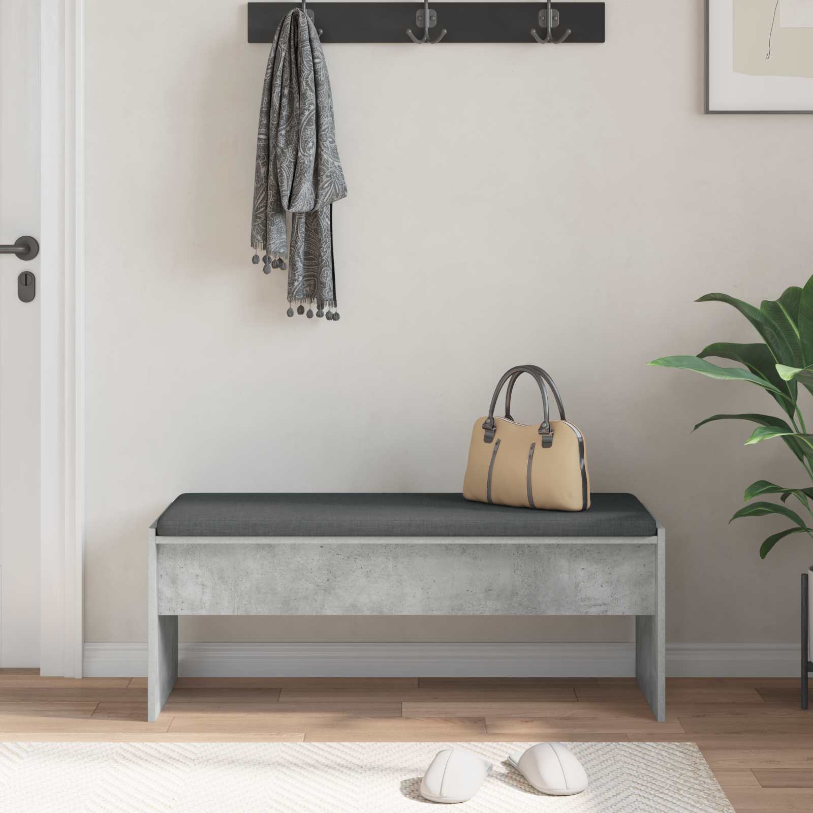 Flurbank mit Kissen Beton Grau 103 x 38 x 40 cm