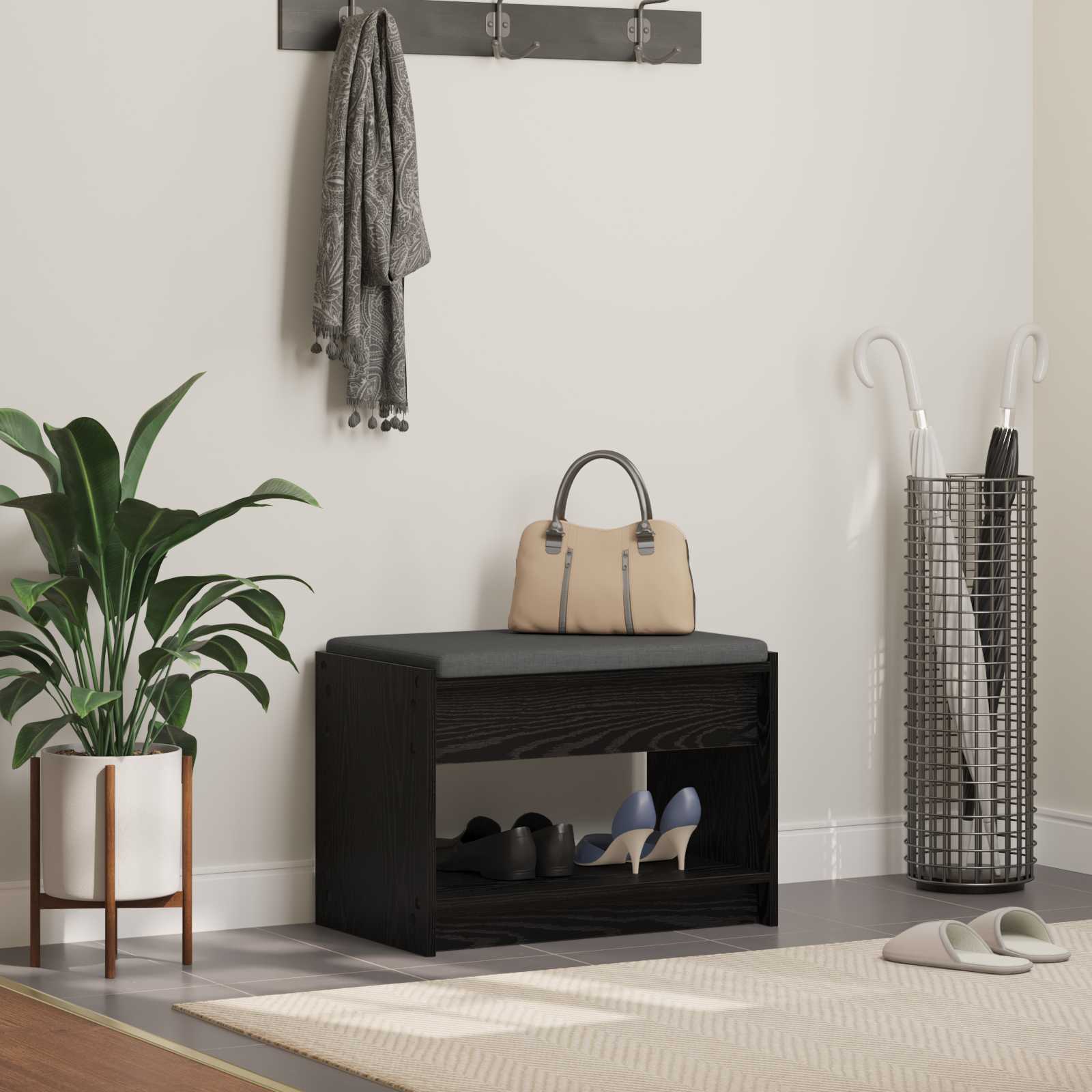 Flurbank mit Kissen mit Regal Schwarze Eiche 63 x 38 x 45 cm