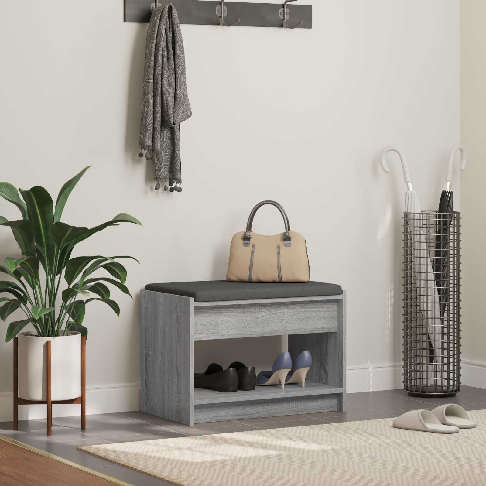 Flurbank mit Kissen mit Regal Graues Sonoma 63 x 38 x 45 cm