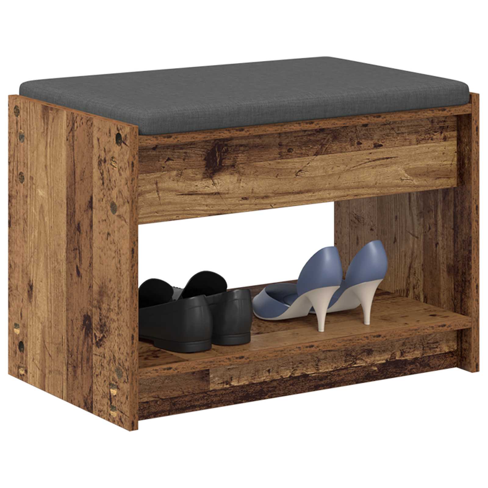 Flurbank mit Kissen mit Regal Altholz 63 x 38 x 45 cm
