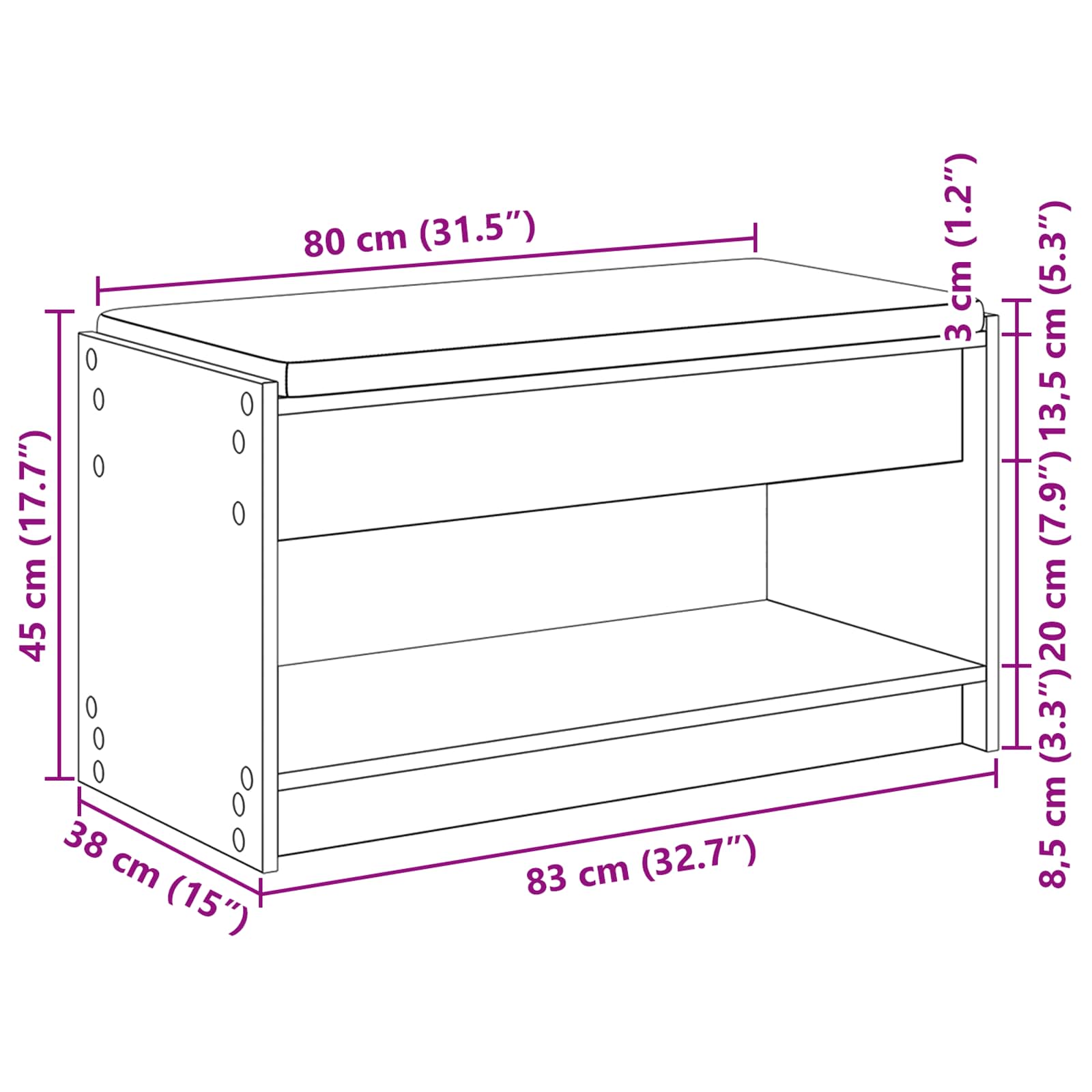 Flurbank mit Kissen mit Regal Sonoma-Eiche 83 x 38 x 45 cm