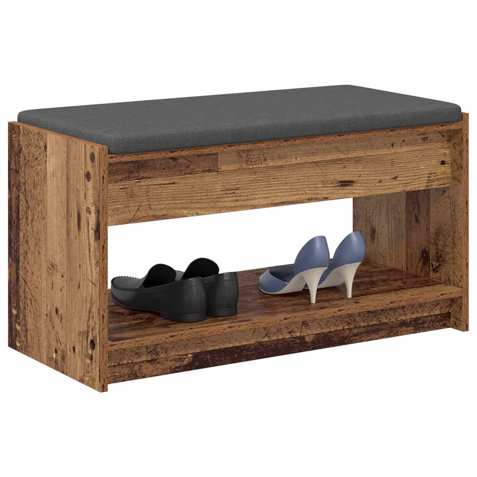 Flurbank mit Kissen mit Regal Altholz 83 x 38 x 45 cm